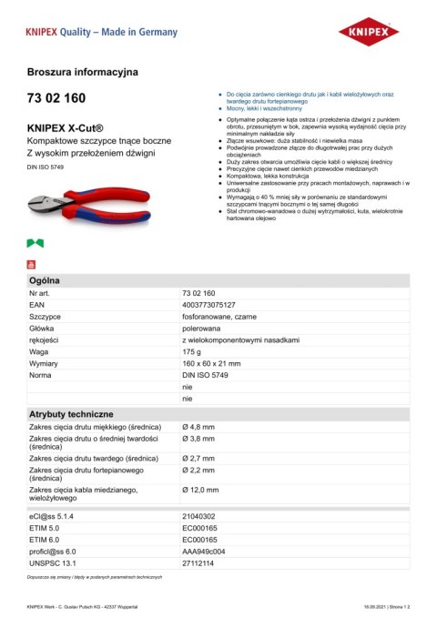 SZCZYPCE TNĄCE BOCZNE X-CUT 160MM