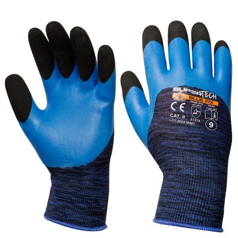 RĘKAWICE OCHRONNE, SPIENIONY LATEX SUPER TECH BLUE FIX R.10
