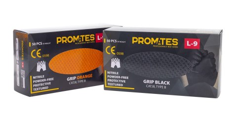RĘKAWICE NITRYLOWE WZMAC. PROMATES GRIP BLACK S OP. 50SZT